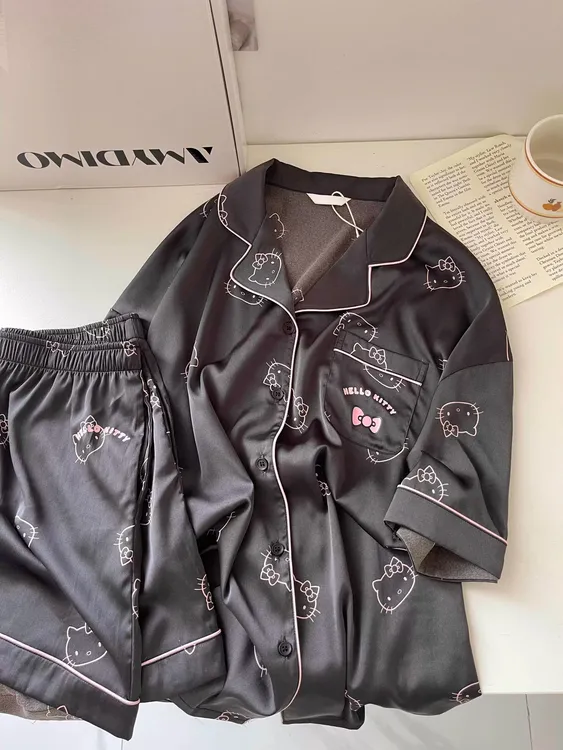 【DMXJ大梦想家】高级感HelloKitty冰丝睡衣女夏季款缎面家居服套装