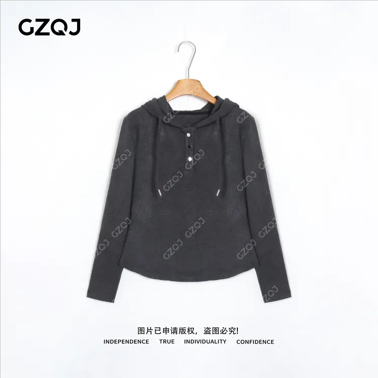 老琴私服 【灰调漫游】琥珀流光风设计感连帽抽绳上衣女秋款9537