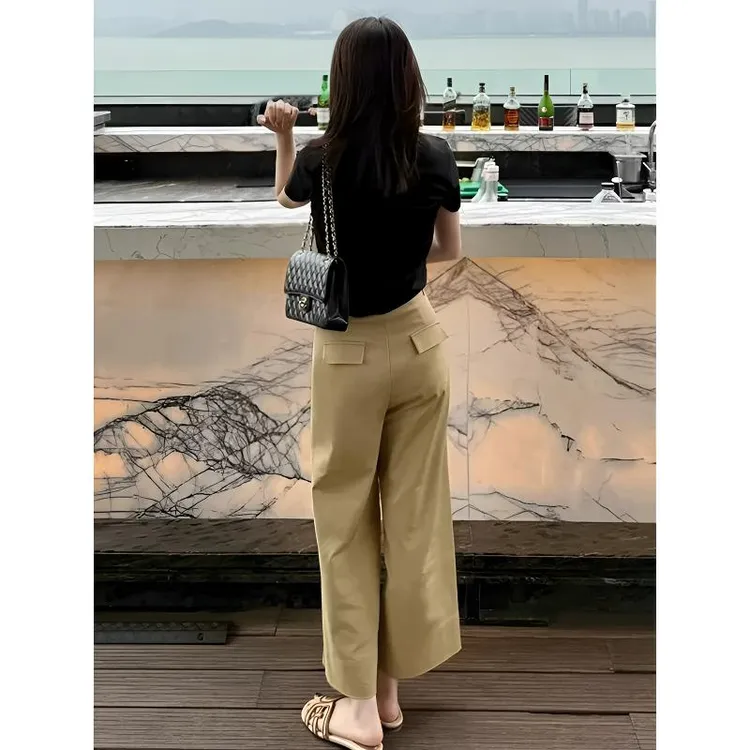 秋季九分冰丝西装阔腿裤子女2025新款高腰直筒百搭宽松显瘦休闲裤