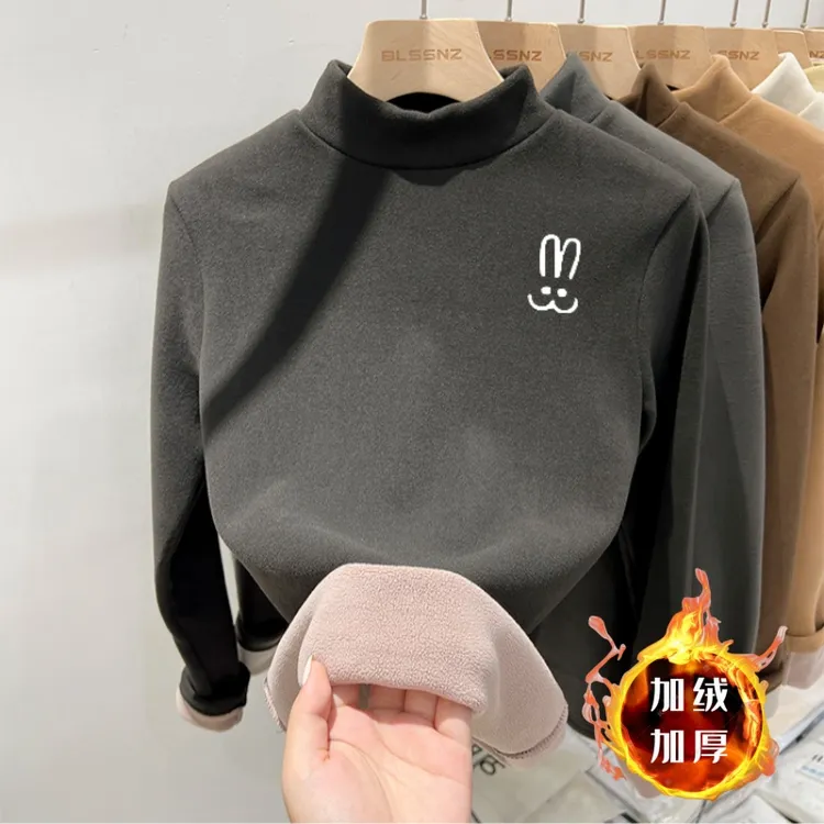 【420克奥粒绒】女童秋冬半高领加绒加厚一体绒保暖中大童打底衫潮