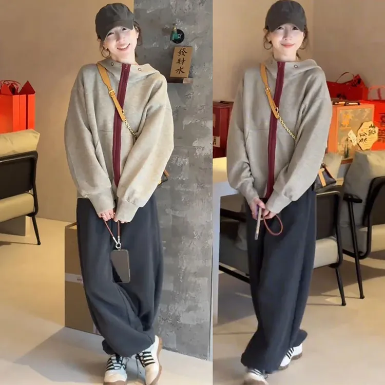 2025秋季新款韩系休闲宽松开衫卫衣外套阔腿裤两件套女士时尚套装
