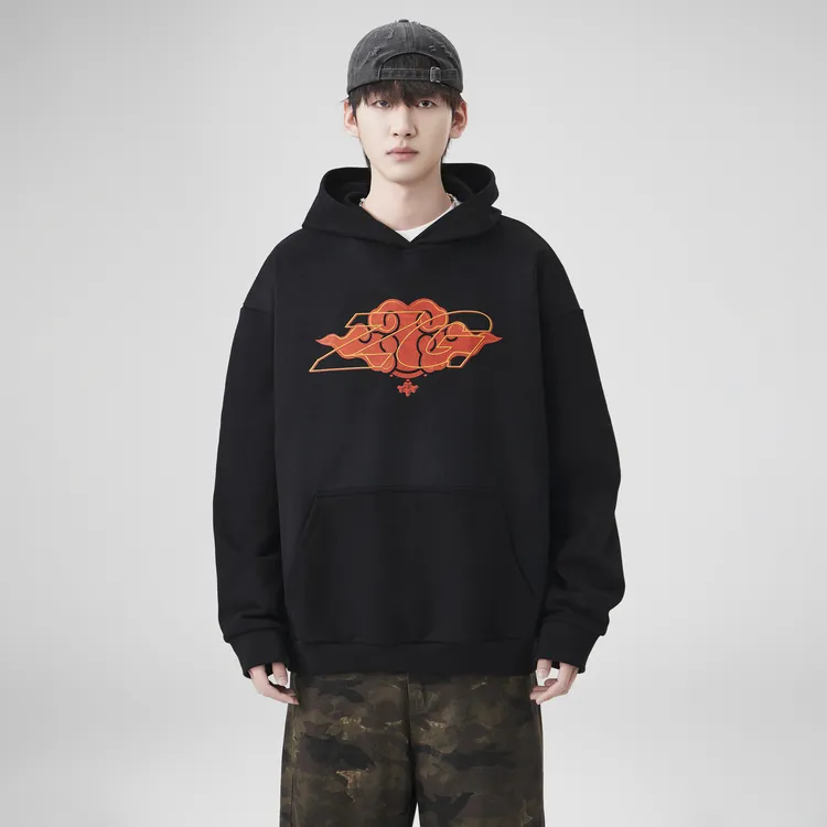 Z.G知故 中国风祥云420克重套头连帽卫衣 源系列