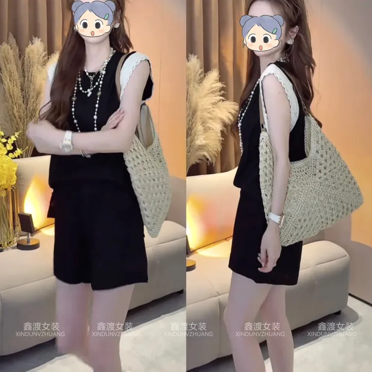 2025夏季新款时尚显瘦气质女士网红洋气两件套百搭款D21488