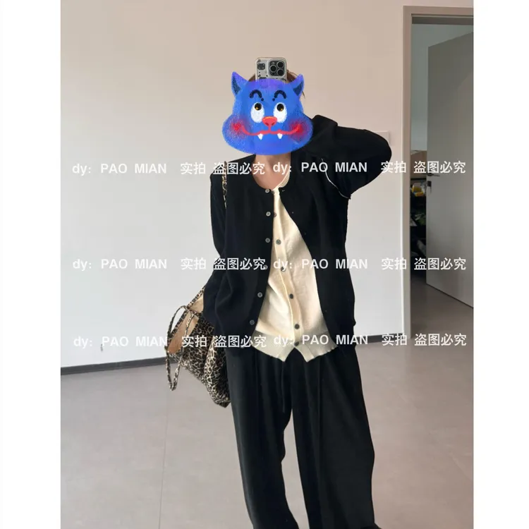 【PAOMIAN】针织毛衣时尚休闲宽松设计师秋冬春季轻奢圆领拼接