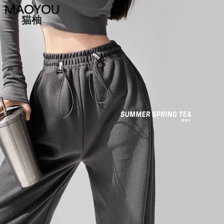 春秋欧美风辣妹休闲运动裤女2024冬季新款时尚灰色束脚卫裤2025年