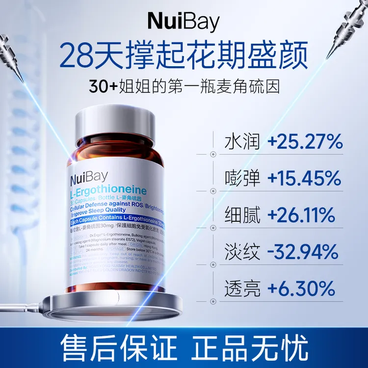 NuiBay麦角硫因30mg透光瓶K衰逆时光胶囊30粒/瓶K