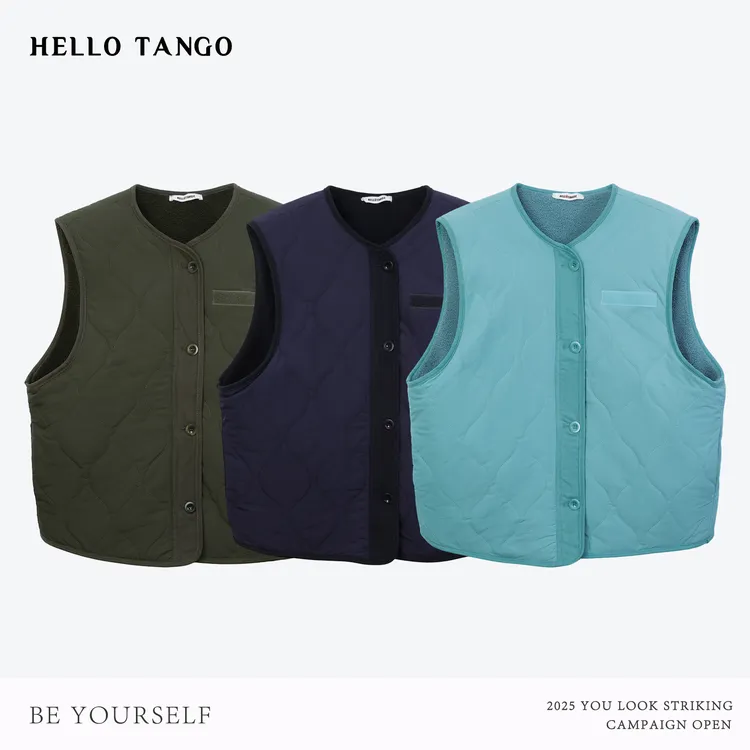 HELLOTANGO《双面剧场》秋冬韩系加厚夹棉摇粒绒双面休闲马甲68979#