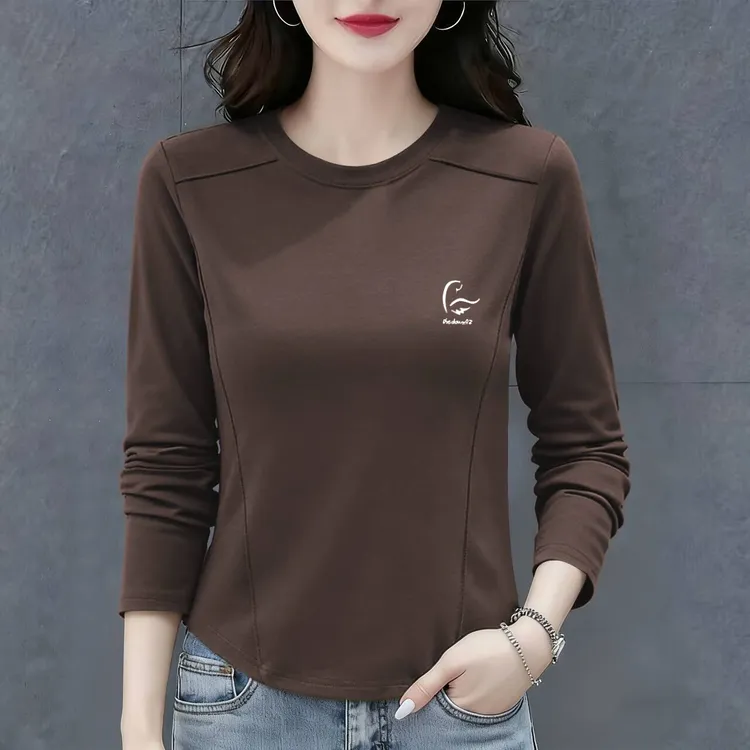 双面德绒圆领秋冬内搭打底衫女2025新款长袖t恤磨毛保暖上衣服潮