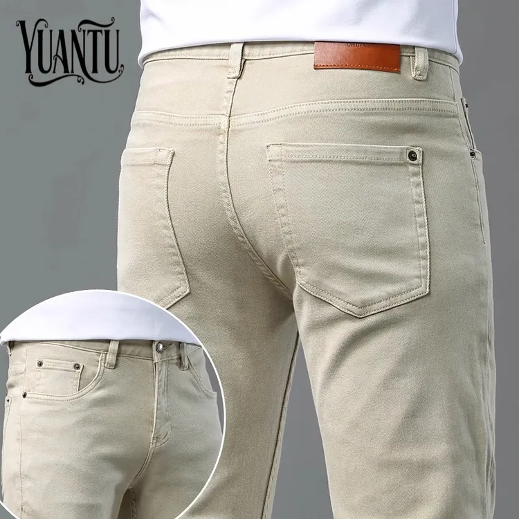 轻奢高端卡其色牛仔裤男2025夏季薄款修身小脚弹力长裤时尚休闲潮