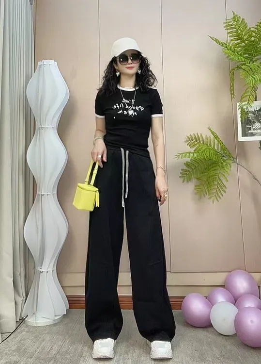 2025春季洋气时尚流行宽松休闲百塔弯刀裤网红高腰运动女神百搭款