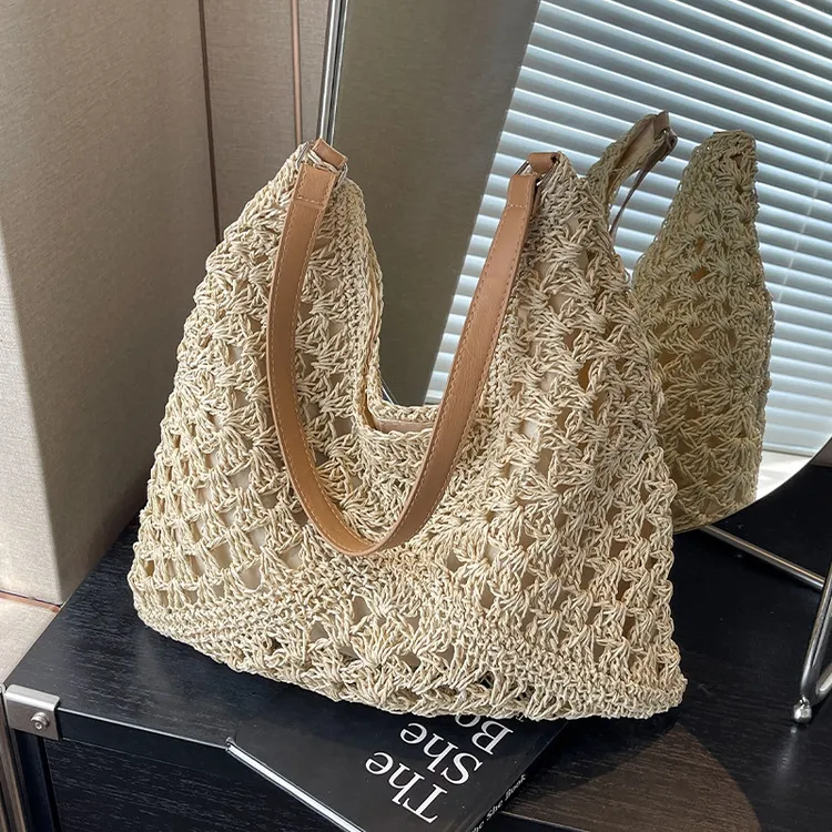 手工编织包包女款2025新款沙滩度假单肩包大容量托特包流行草编包