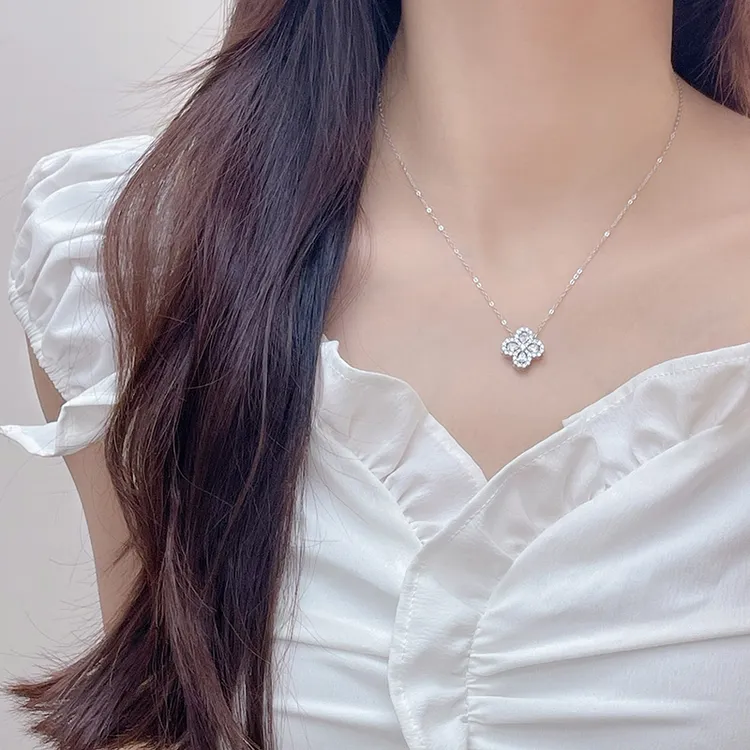 坠链均足银合成锆石 幸运四叶草项链时尚百搭锁骨链送女朋友老婆