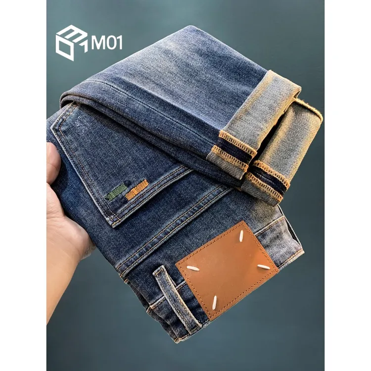 M01复古蓝色牛仔裤2025秋季新款合身小脚长裤休闲高端男士裤子
