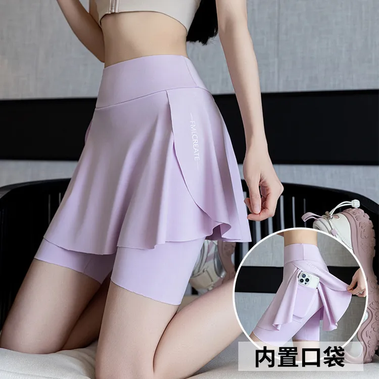 2025新款假两件大码裙裤女夏季外穿口袋三分鲨鱼裤防走光瑜伽短裤