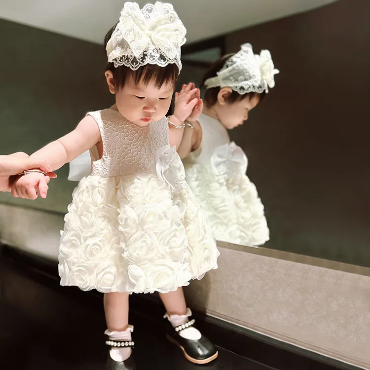 女童夏装公主裙2025新款白色女宝生日婴儿蓬蓬裙儿童海边度假衣服