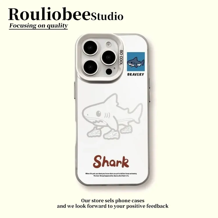 BANCA白底穿鞋鲨鱼彩银壳适用iPhone17手机壳华为oppo小米手机壳
