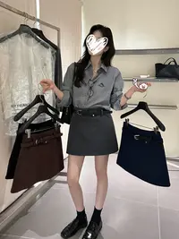 韩系简约百搭高腰显瘦灯芯绒半身裙女秋季A字短裙（配腰带）7028