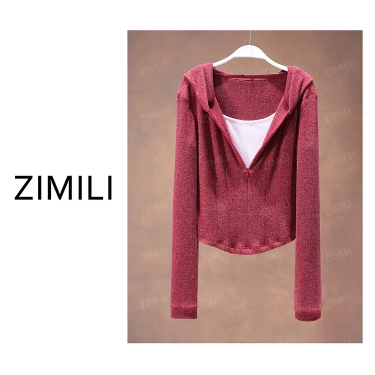 【亮哥女装】2025秋季温柔知性风燃红色假两件高弹气质上衣9888-A3