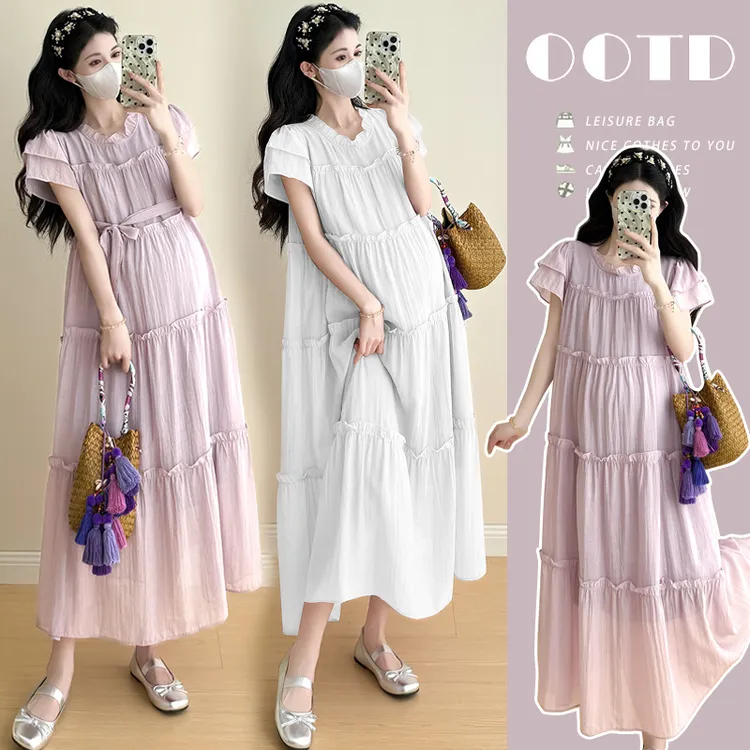 孕妇裙2025夏季新潮款法式飞飞袖甜美减龄气质洋气宽松孕妇连衣裙