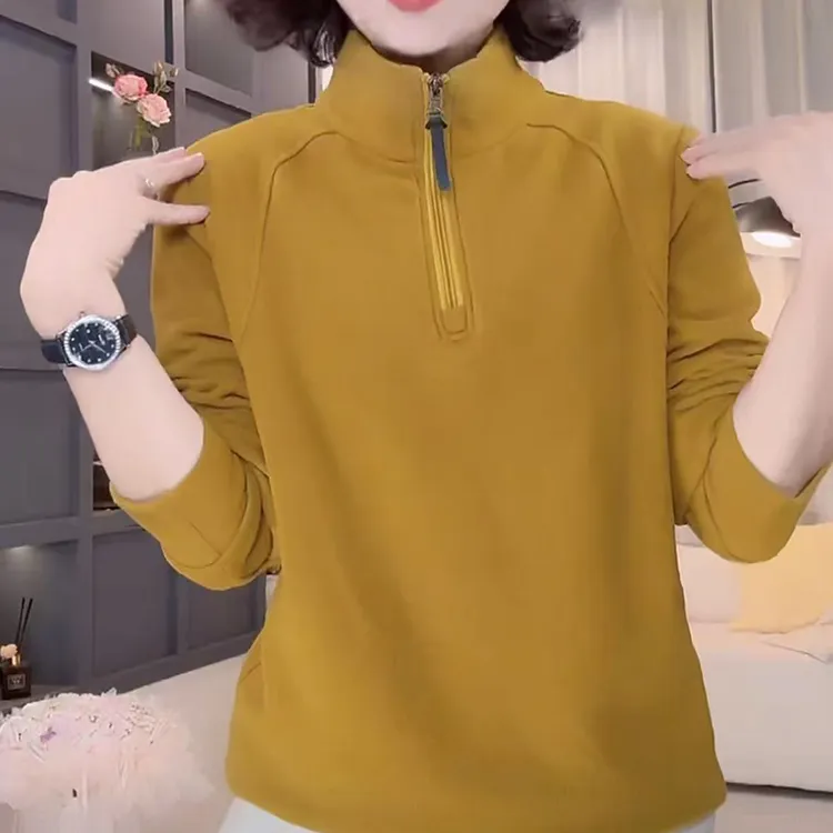 秋冬新款打底衫洋气遮肉显瘦长袖中年女士减龄时尚纯色双面绒小衫