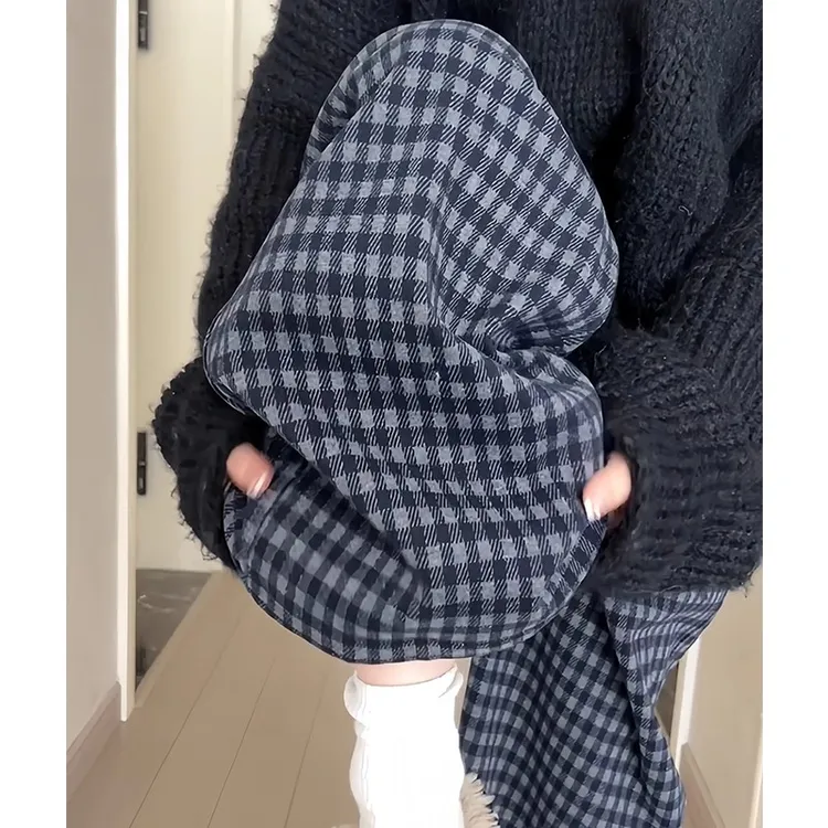 黑灰色格子裤女春季2025新款高腰直筒休闲显瘦慵懒秋冬毛呢阔腿裤