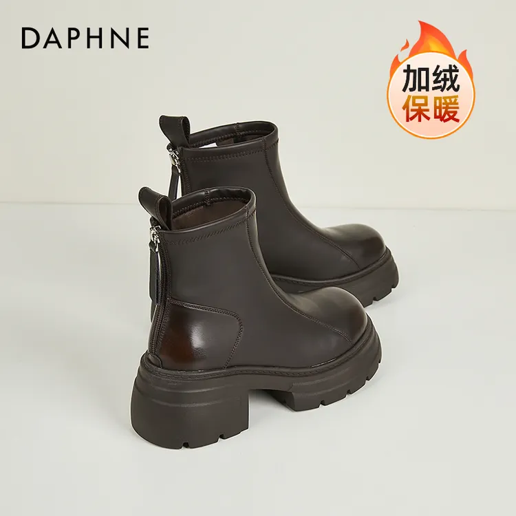 达芙妮百搭小短靴2025爆款冬季女士增高马丁靴加绒女鞋切尔西靴子