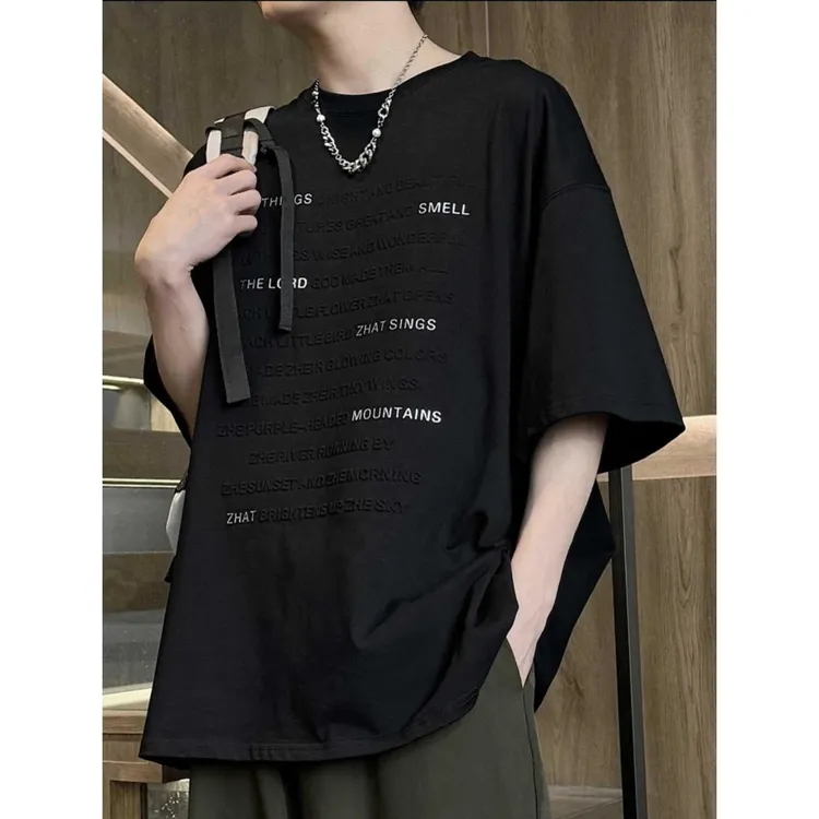 男士夏季短袖t恤印花水洗美式圆领短袖男女夏季潮牌款宽松宽松T恤