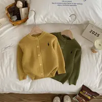 春秋新款日韩儿童开衫毛衣男童女童森系洋气刺绣针织纯色外套上衣