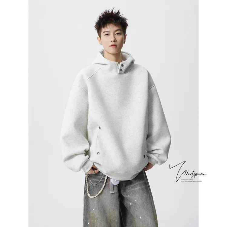 V37美式重磅廓形连帽卫衣男秋季高街痞帅oversize拼接情侣套头衫