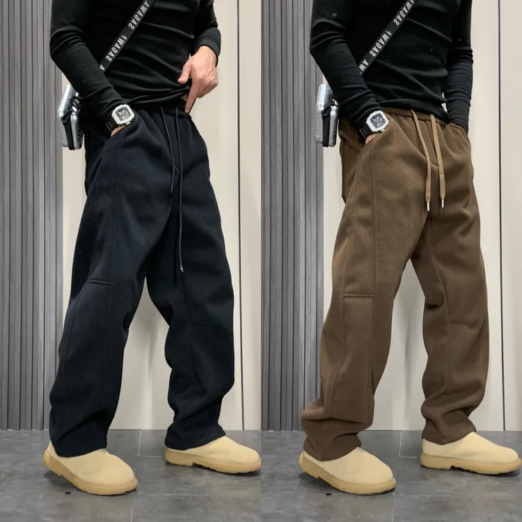 秋冬新款加绒加厚保暖男士老钱风休闲裤宽松百搭潮流弯刀直筒长裤
