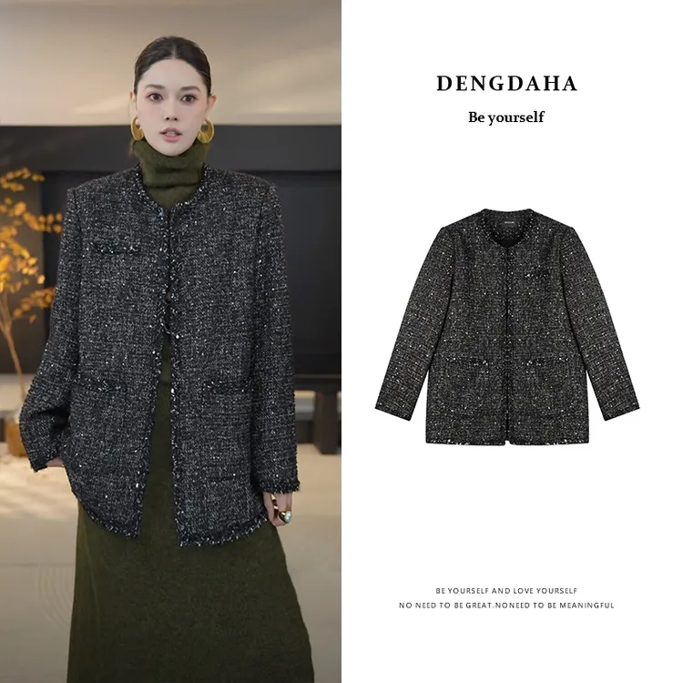 DENGDAHA「浪漫香颂」法式小香风编织绒外套高端复古上衣Q5011