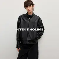 INTENT 银扣裂纹机车皮衣/Slim版型休闲立领短款夹克外套质感