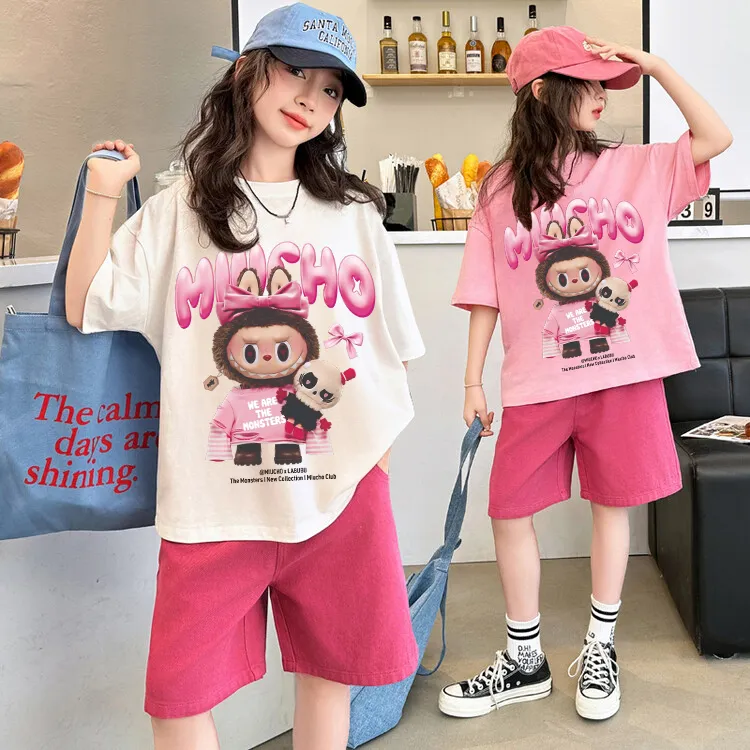 儿童夏季短袖套装2025新款女童夏款拉布布休闲运动两件套女孩洋气