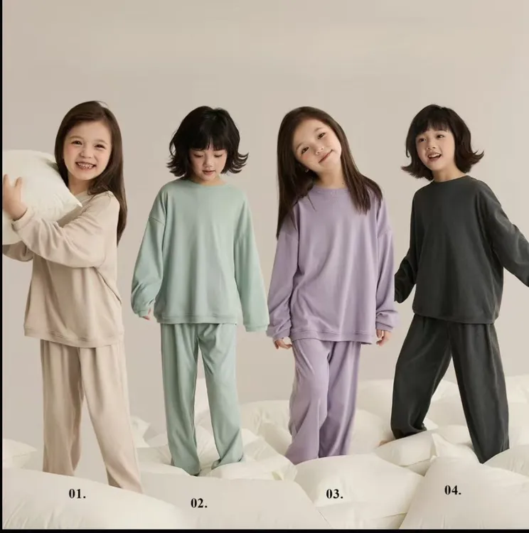 【宅家日记】简约纯色可外穿亲子家居服新款男童女童家居服德绒套装