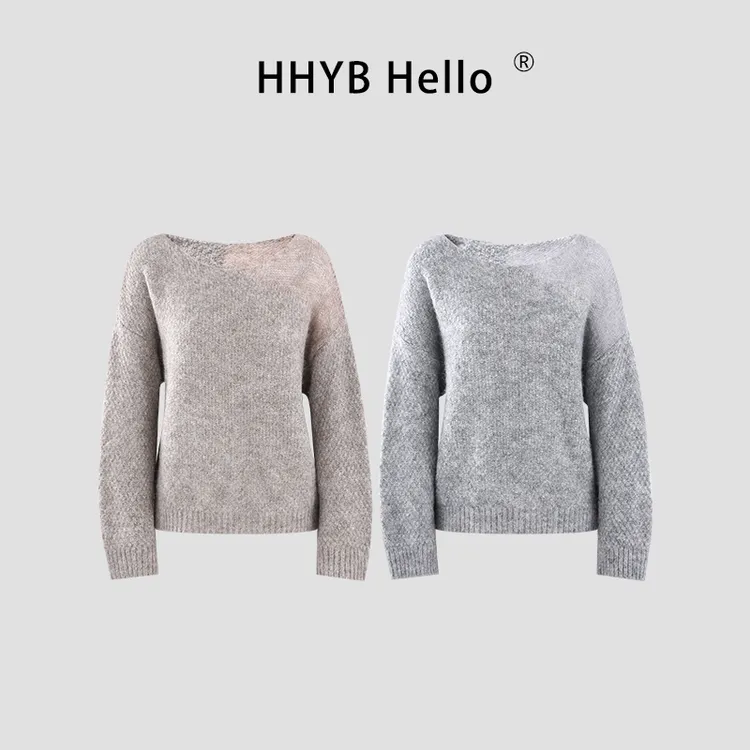 HHYB Hello雾感镂空不规则设计感宽松慵懒高级感套头毛衣M1657