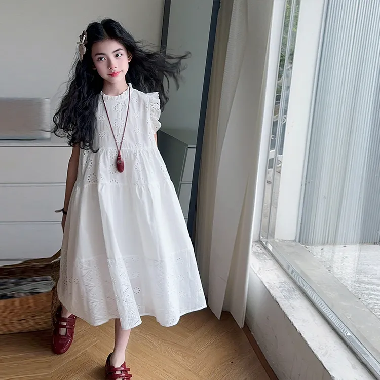 女童连衣裙亲子装2025新款儿童洋气白色公主裙大童女孩夏季背心裙