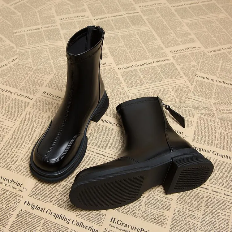 【香港奢品DBKU&SHOSE】真皮早秋瘦瘦秋冬感炸街小短靴美拉德靴子