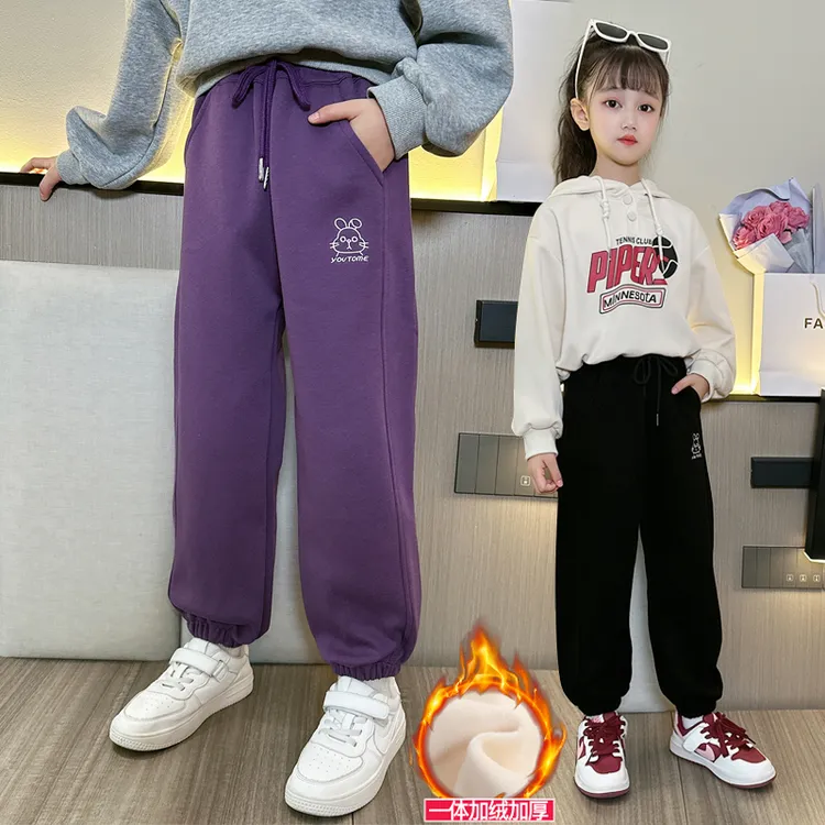 女童裤子秋冬装中大女童运动卫裤儿童女孩加绒长裤冬季外穿束脚裤