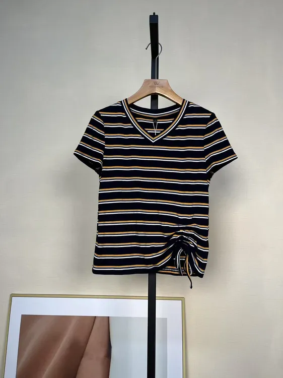 2202-拼接条纹短袖T恤彩色条纹短袖t恤