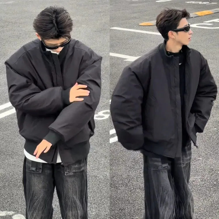 cleanfit美式飞行夹克男女秋冬潮牌立领加厚保暖重磅硬挺工装外套