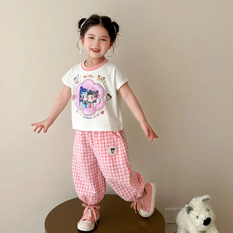 女童套装2025新款夏季女孩韩版洋气时髦休闲卡通两件套女宝宝夏装