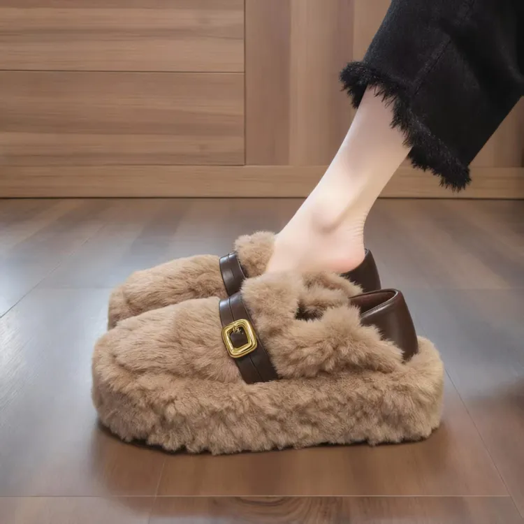 【羊羔绒】毛毛鞋女2025新款冬季外穿网红厚底增高加绒保暖孕妇棉鞋