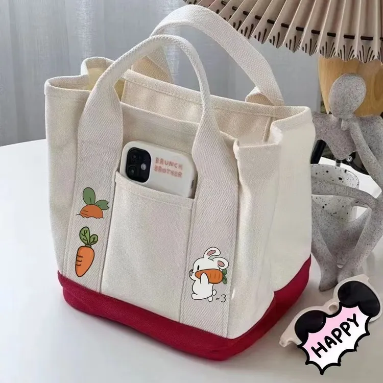新款帆布包夏日小兔子胡萝卜手提包可爱手拎包多口袋宝妈外出包包