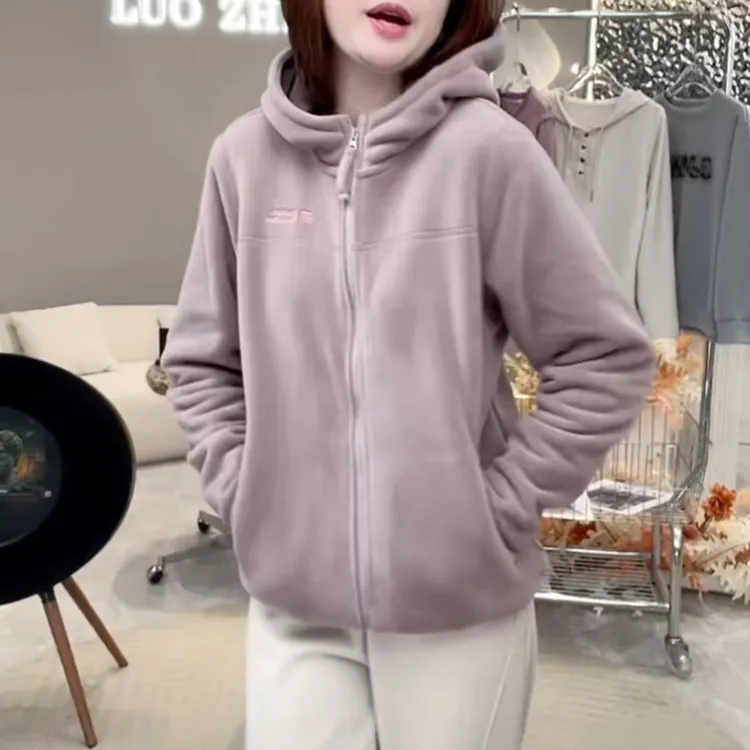 绒冬小暖炉！冬季新款羊驼绒保暖舒适百搭防风连帽开衫厚外套#8