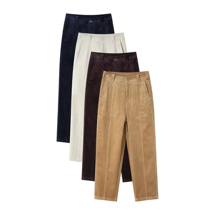 灯芯绒进口高端面料全棉遮肉显瘦百搭设计感十足休闲裤中缝镰刀裤