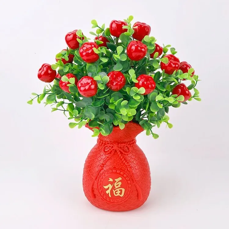 仿真小红果发财果福袋装饰平安喜乐乔迁大吉喜庆花艺新年装饰花艺