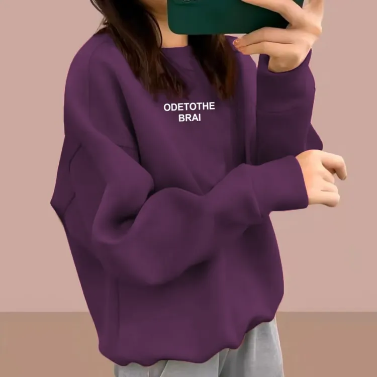 秋冬卫衣女圆领套头加绒加厚胖mm宽松显瘦长袖减龄印花外穿上衣女