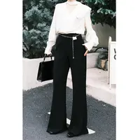 PRASE·噜【比例秘诀】微胖轻奢设计款春女简约后开叉喇叭裤PR501S05