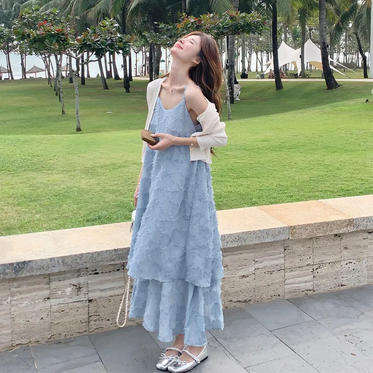 法式初恋系套装裙2025女夏新款纯欲系海边度假风不规则吊带裙开衫