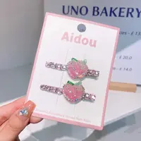 B-0380（满10米飞）满钻粉色水蜜桃鸭嘴夹儿童成人边夹碎发夹子发圈
